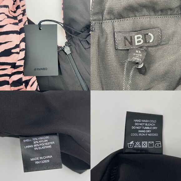 NBD Womens Dress Sz XSmall Pink Black Zebra Print Velvet Velour Deep V Neck Mini - Picture 7 of 9